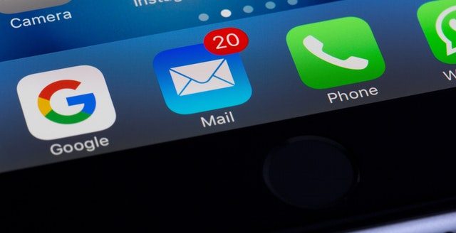 Image of mail app on an iphone showing 20 emails in inbox