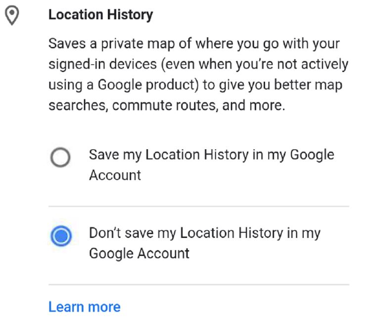 Image of the location history settings for Android users subject to the ACCC v Google court case