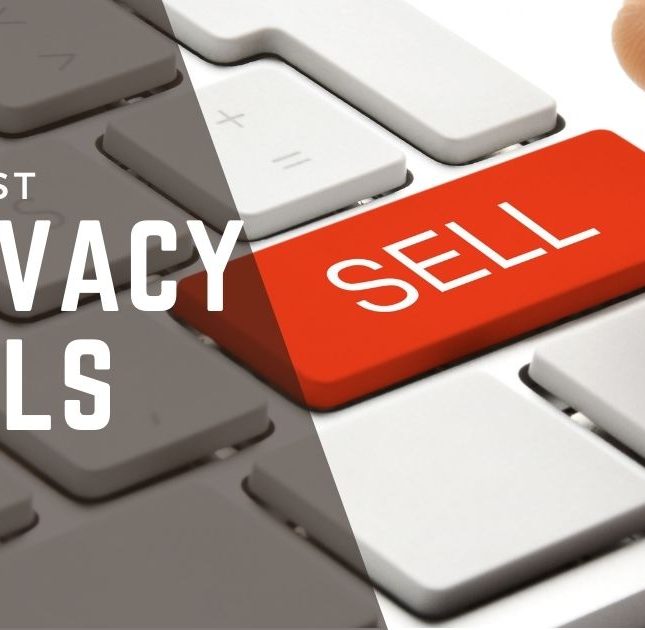 Banner image with a qwerty keyboard showing a red sell button where the enter button should be as well as a title saying biggest privacy fails of 2021