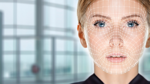 Concept illustration showing facial recognition technology creating a face print