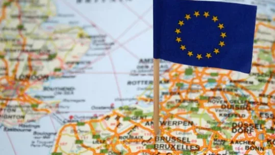 European Union flag on europe map
