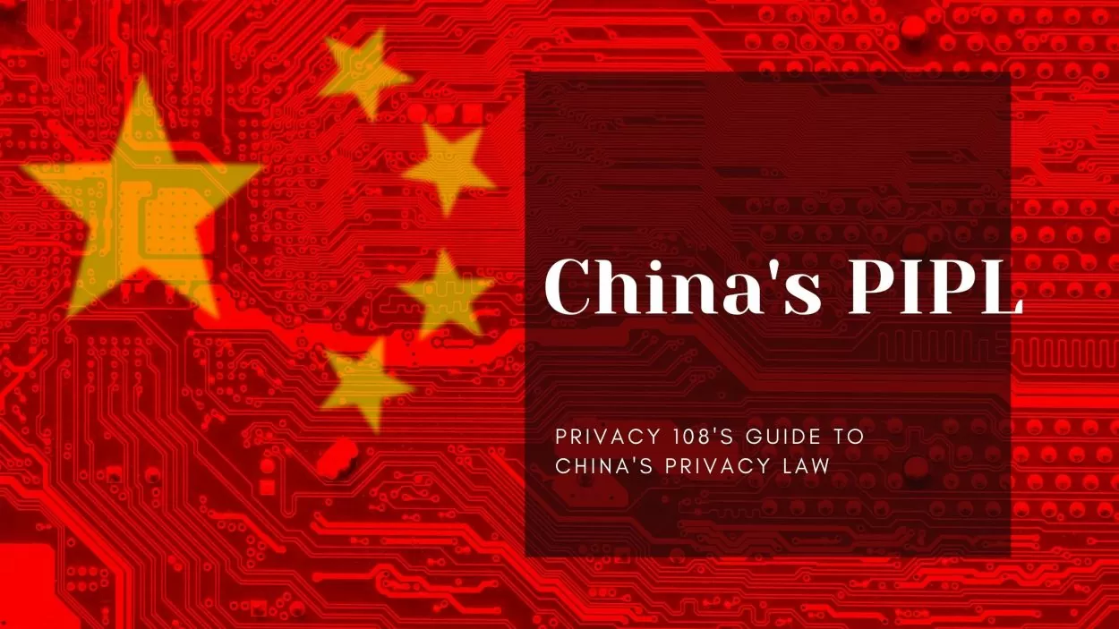 Banner with the Chinese flag where the red background includes data processing. There's a text overlay that says China's PIPL