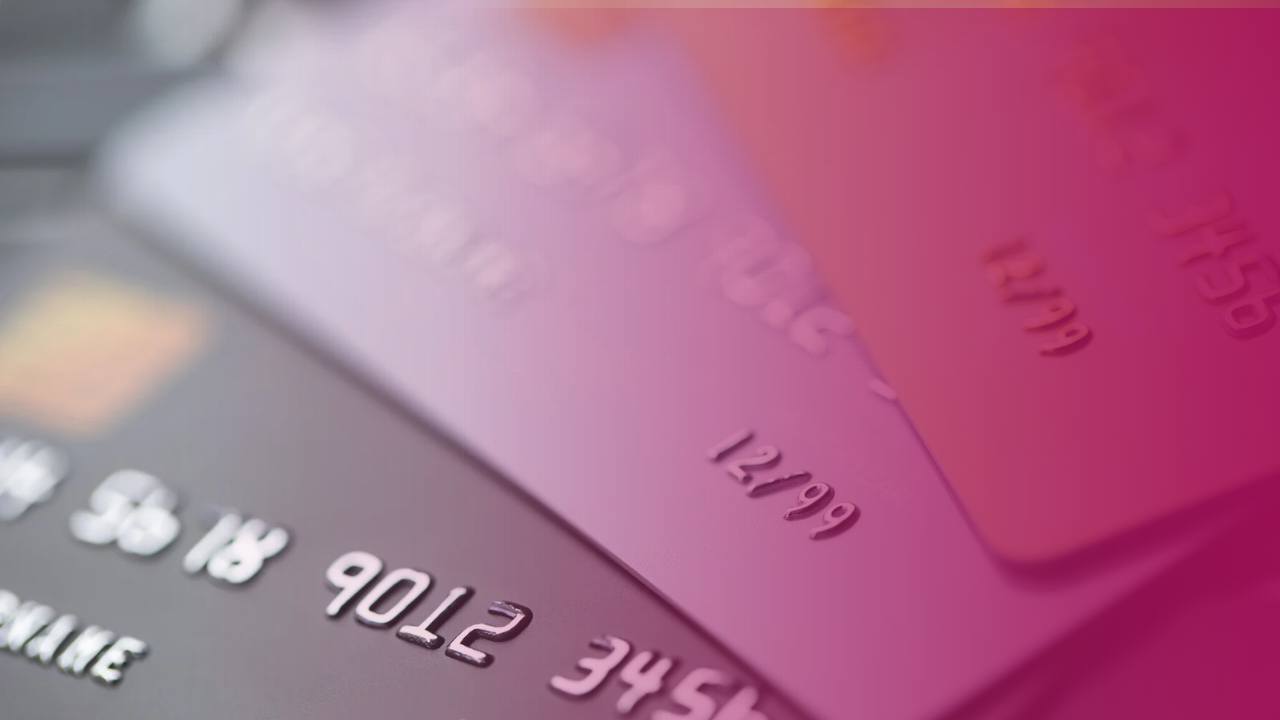 Photograph of 3 overlapping credit cards